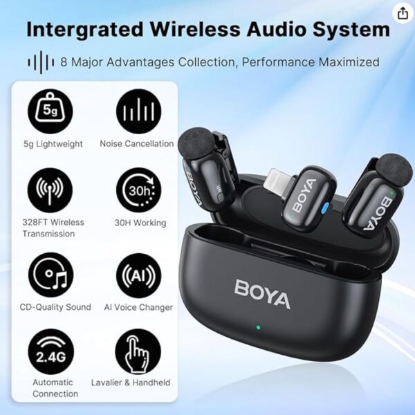 BOYA Mini-15 Microfone sem fio para iPhone com interface de iluminação certificada MFi - Image 4