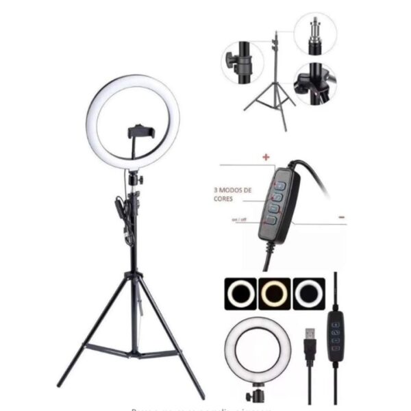 Kit Completo Ring Light Com Tripé Dimmer Youtuber Selfie Pro - Image 2