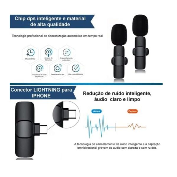Microfone de Lapela sem fio 2peças para iPhone iPad compativel iphone - Image 2