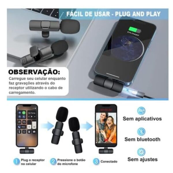 Microfone de Lapela sem fio 2peças para iPhone iPad compativel iphone - Image 3